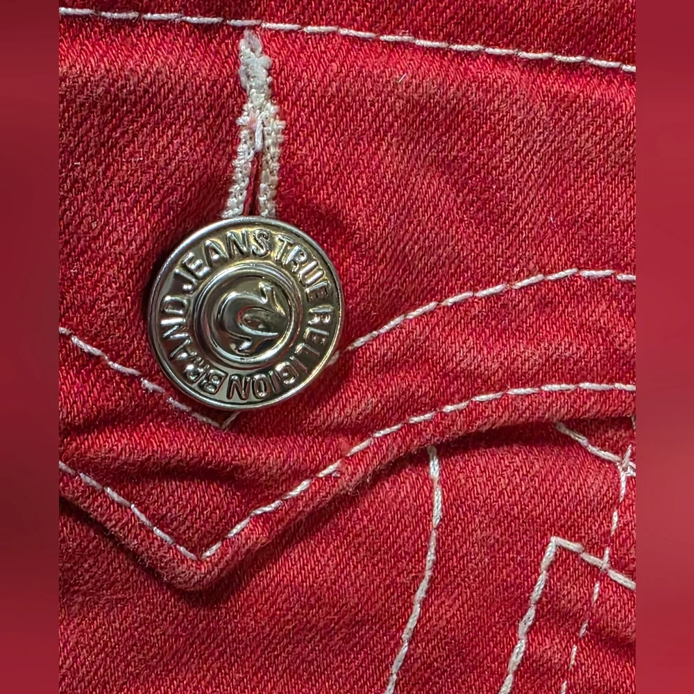 True Religion Red Skinny Jeans Womans Sz 29 Stretch Low Rise - Picture 11 of 14